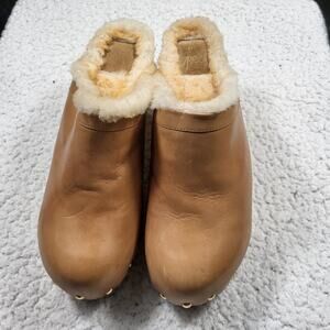 Beek Woodpecker Genuine Shearling Clog saddle leather Chilean-pine platform  10